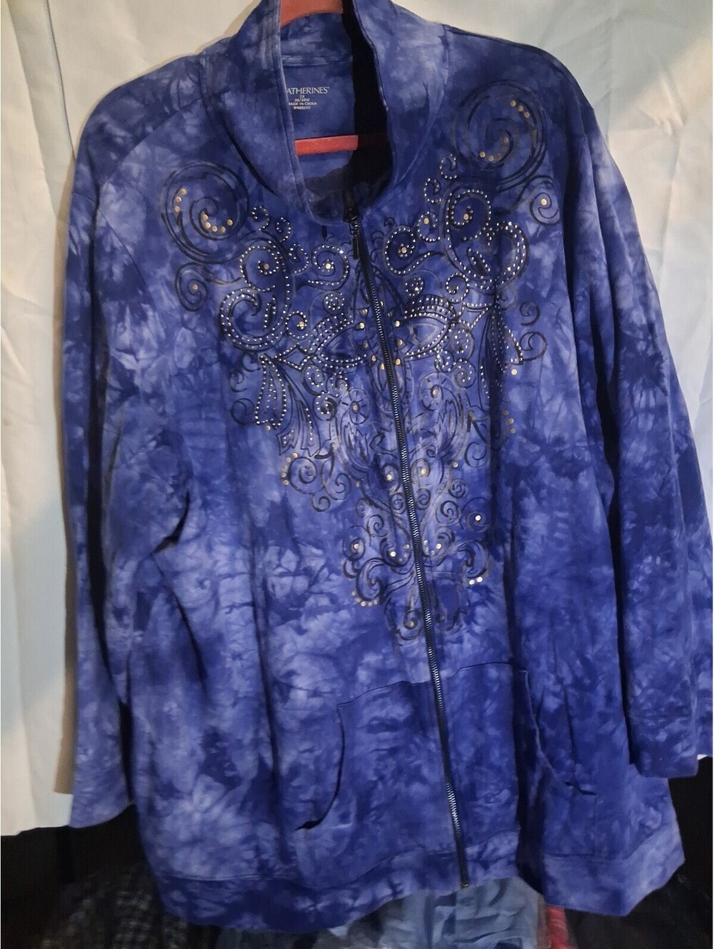 Catherines Sweatshirt Jacket Zip Up Tie Dye Studs Graphic Y2K Purple Women 3x G2